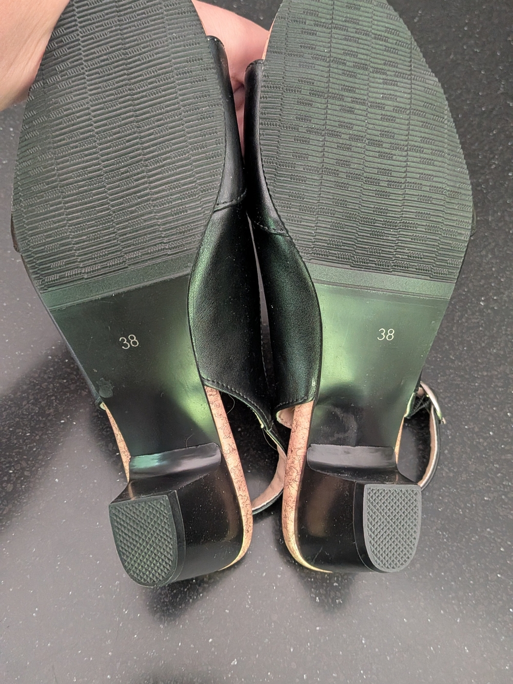 Black Slingback Cork Block Heel Sandals Open Toe Size 38 US 7.5 - Picture 3 of 8